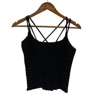 Black Velvet Tank Top Cross Back Shirred Y2K Crop Stretchy Papas Fashion